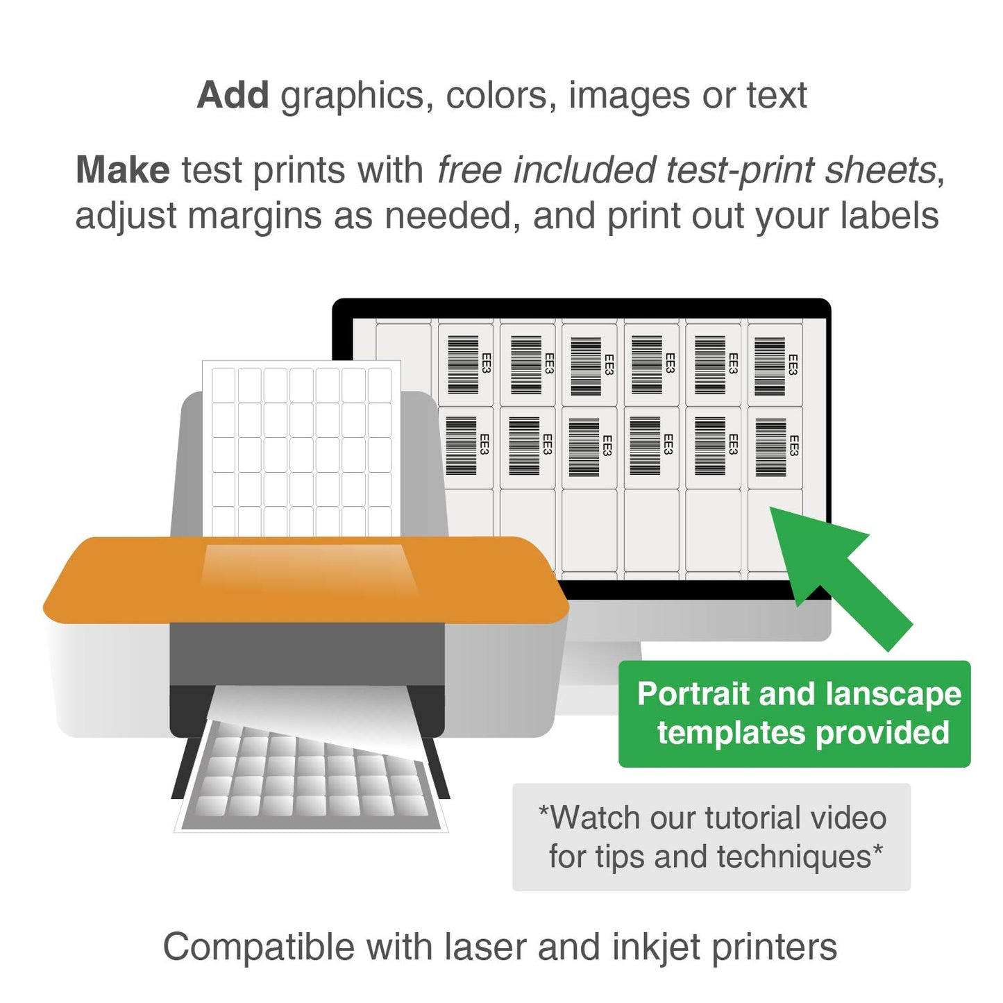 ChromaLabel 1 x 1.50 Inch Printable Labels, Compatible with Laser and Inkjet Printers, 2450 Stickers per Pack, White, Permanent