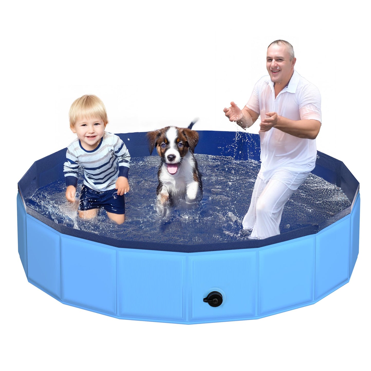 CACSPS 71" x 12" Foldable Dog Pool - Collapsible Hard Plastic Kiddie Pool for Dogs & Kids, Non-Slip Pet Bath Tub for Outdoor Backyard Use, Lightweight & Portable (Blue)