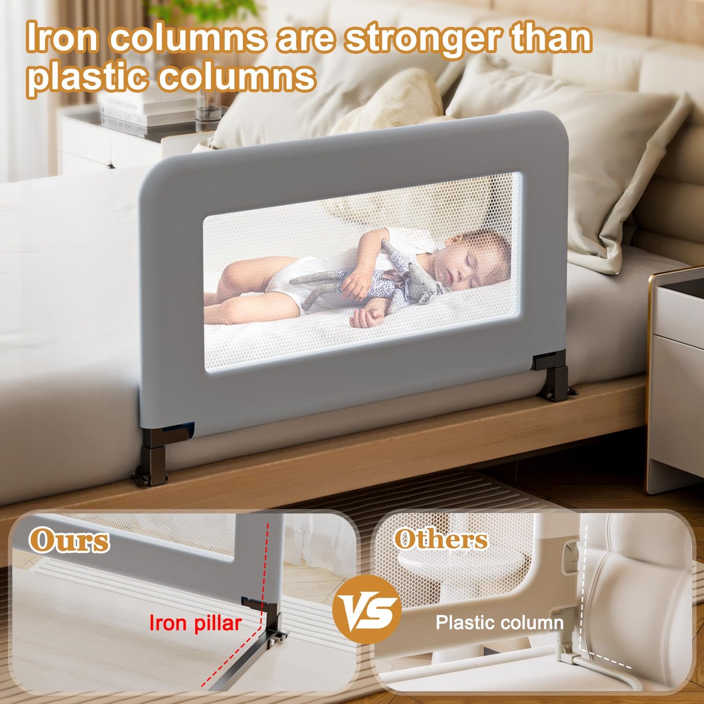 Toddler Bed Guard Rail for Baby - Sturdy Metal Safety Rail for Twin, Crib, Queen, Bunk, Full Side Beds - Kids Guardrail Protector