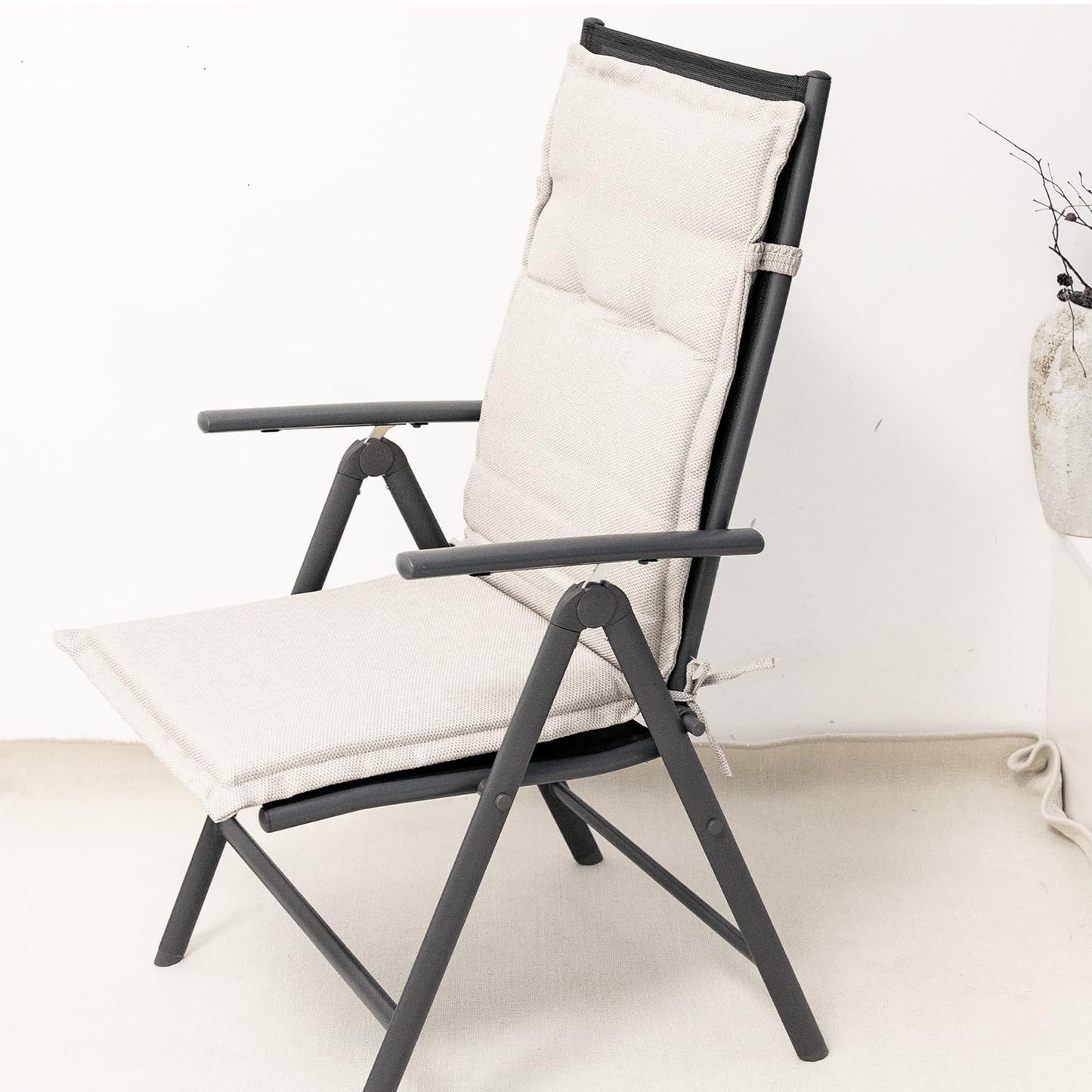 C-Hopetree Indoor High Back Rocking Chair Cushions for Glider and Swivel Rocker, Outdoor Replacement Highback Dining Seat Pads with Back Elastic and Ties, 18" x 42" x 1.5", Beige, Set of 2