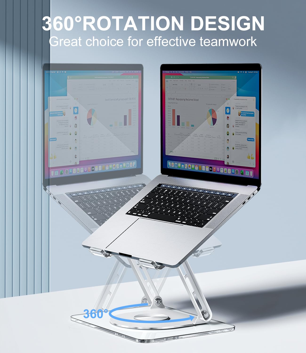 MCHOSE Acrylic Laptop Stand for Desk with 360 Rotating Base Ergonimic Foldable Clear Laptop Riser Compatible with MacBook Pro/Air Notebook up to 16 Inches, Ultra Thick Acrylic Transparent