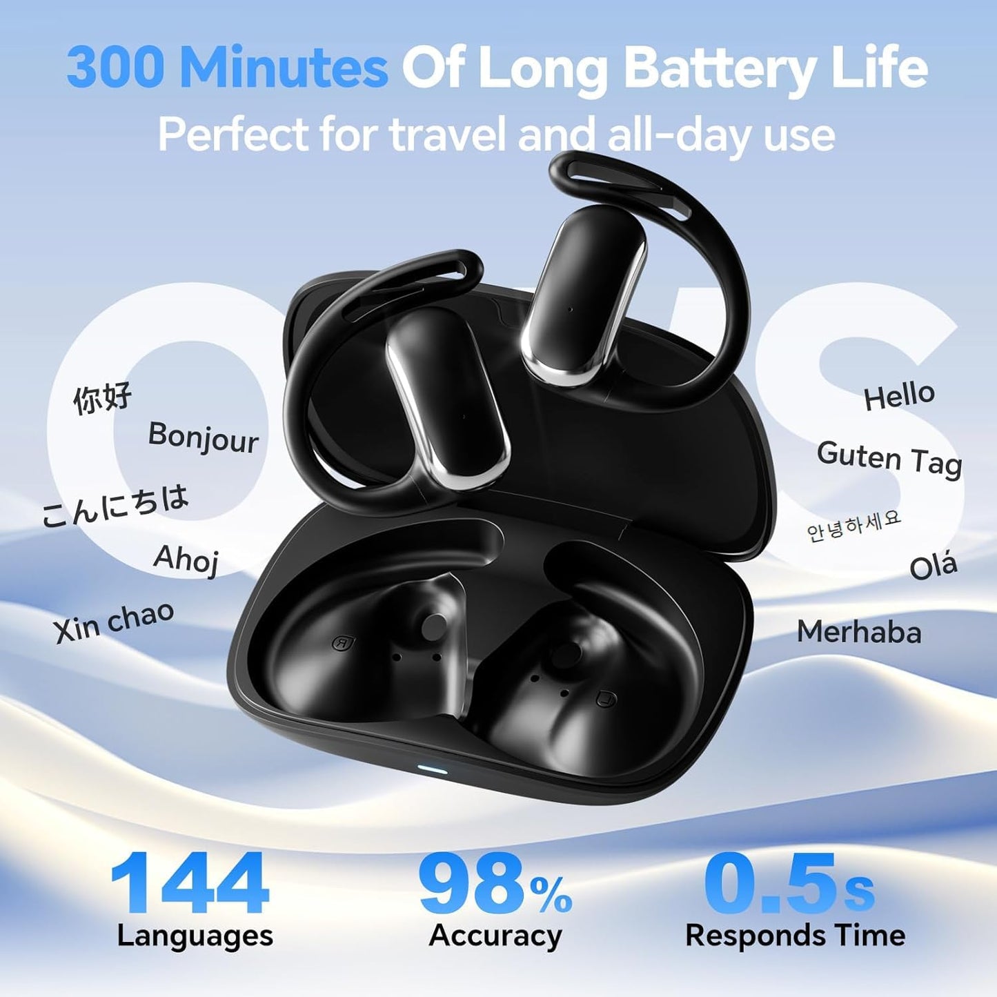 Translation Earbuds Real Time Translator Earbuds 3-in-1 Language Translator Support 144 Languages Translatr Earpiece with Bluetooth Real-Time Translatr for Travel/Business/Learning.