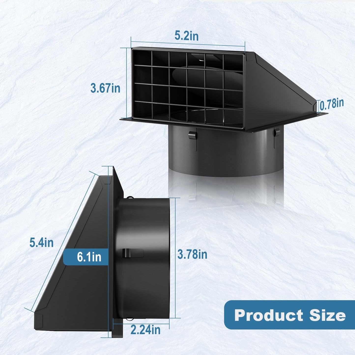 Hon&Guan Dryer Vent Cover Outside with Removable Mesh, 4 Inch Wall Mount Extractor Vent with Rubber Cushioned Non-Return Flap, Metal Outside Dryer Vent Cover for House, Black
