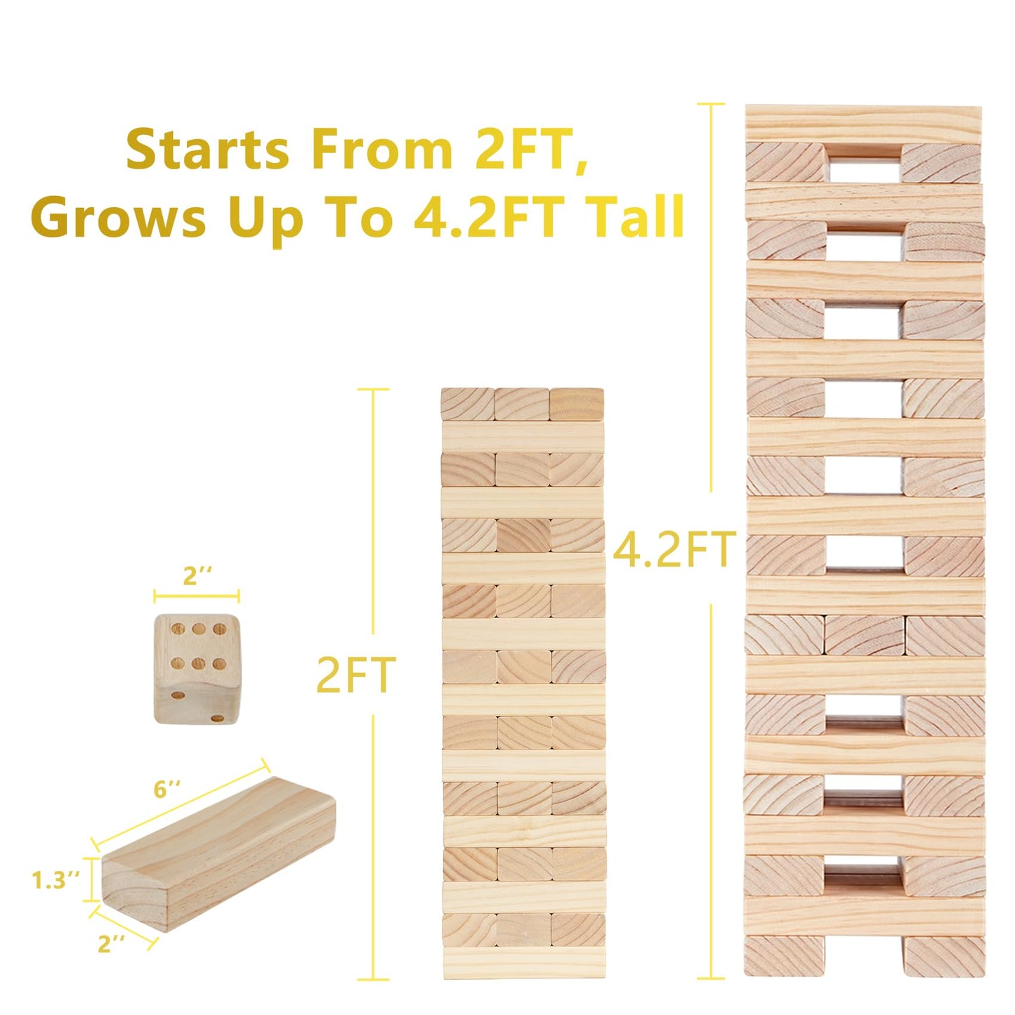 Aivalas Giant Timber Blocks Games, 56 Blocks Large Tower Outdoor Indoor Game - Includes Carry Bag and Scoreboard, Wood Stacking Yard Game Grows from 2Ft to Over 4.2Ft for Kids Adults Family