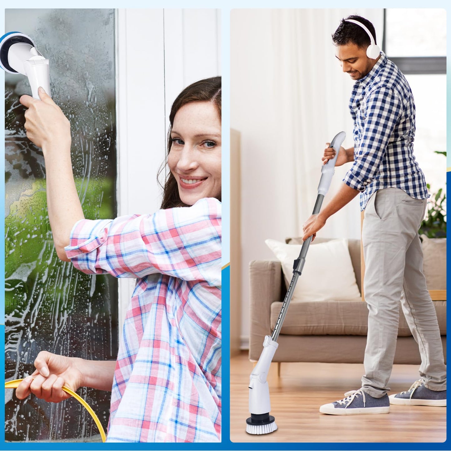 Y-Kelin Electric Spin Scrubber，2025 New LED Monitor Electric Cleaning Brush Scrubber,Power Scrubber 3 Adjustable Speeds,Detachable Long Handle, Shower Cleaning Brush for Bathtub,Floor (White)