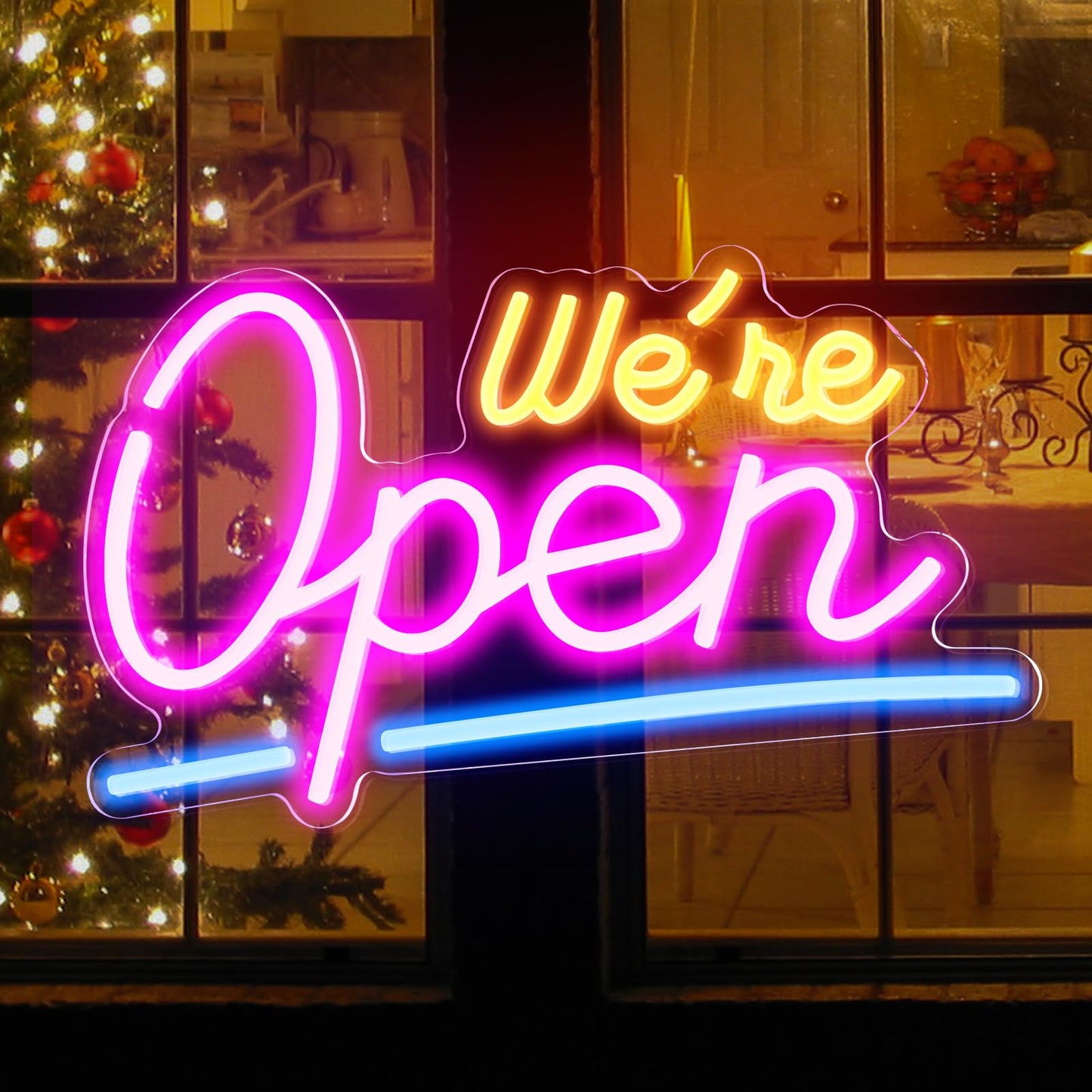 Liomus Neon Open Signs for Business, We Are OPEN Bright Neon Light Up Sign for Window Party Store Shop Bars With Business Hours Sign,16.5”x11.8” with ON/OFF Switch