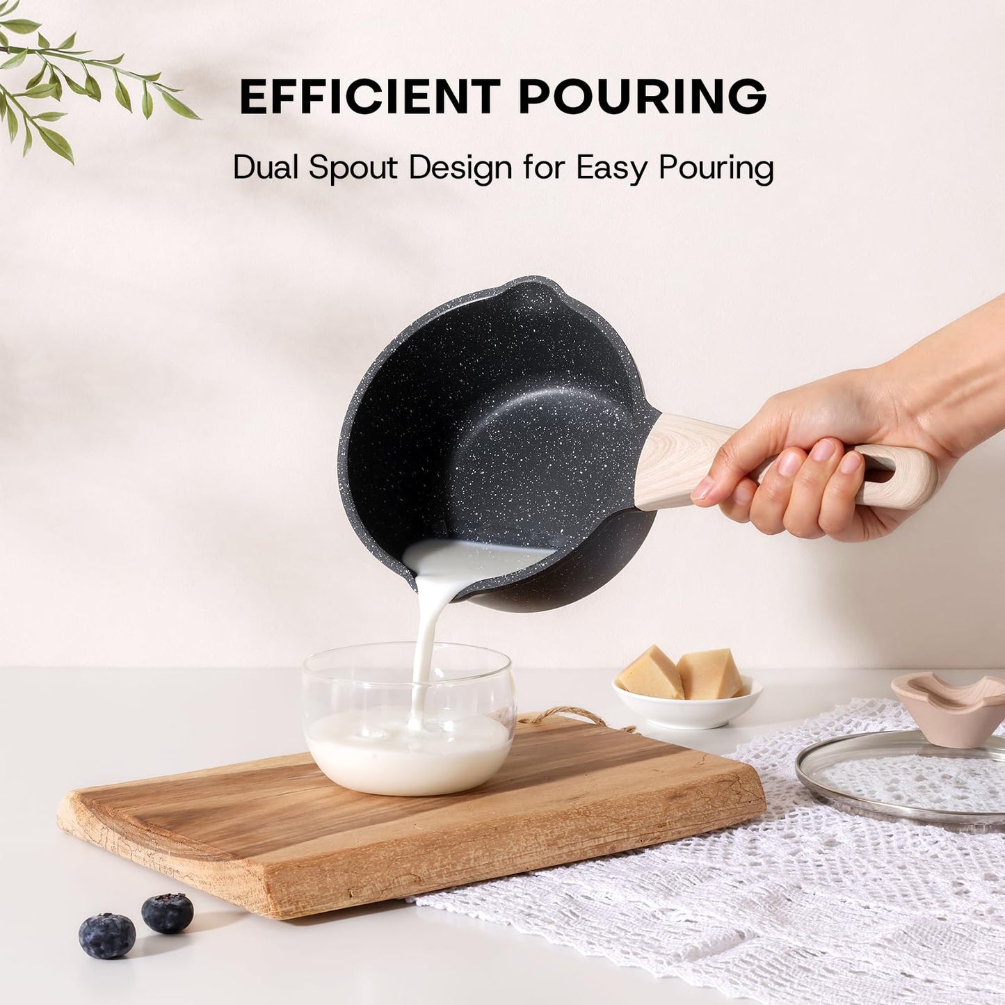 Kordisen Sauce Pan Set with Lid, 1.5Qt & 2.5 Qt Nonstick Saucepan Non Stick Sauce Pots Cooking Pot with Pour Spout, Easy to Clean, Small Kitchen Pots Induction Pot, PFOA Free (Black)