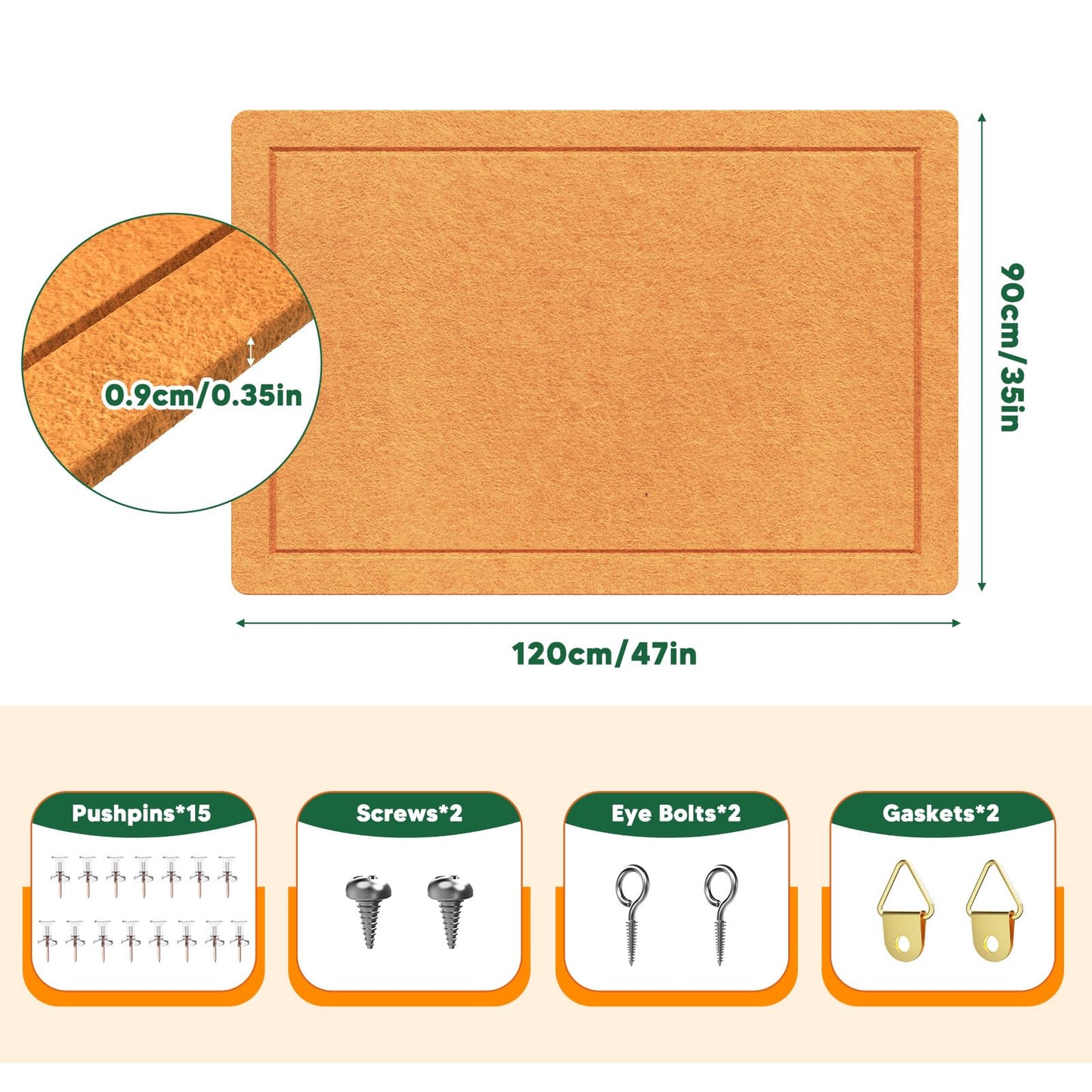 MQAAUP Cork Bulletin Board, 48×36 in Frameless Foldable and Dual Installation Felt Pin Board, Self-Healing Felt Board for Wall, Multi-use Vision & Picture Collage Pin Board with 15 Push Pins