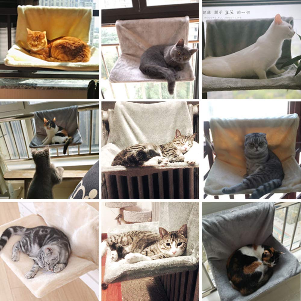 Calitch Cat Hammock Bed, Pet Radiator Bed Strong Hanging Cat Hammock Plush Holds Up 5KG, Strong and Durable Metal Frame Shelf Folds Easily, for Pet Kitten Puppy Small Dogs (Grey)