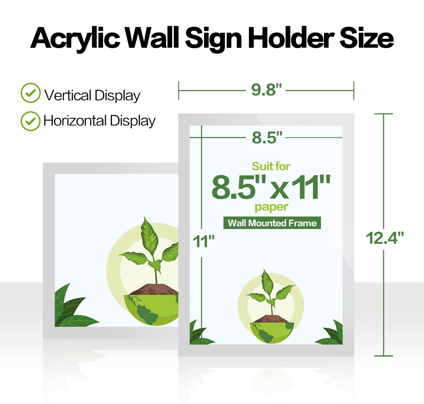 VAIIGO Acrylic Sign Holder 8.5" x 11" Wall Mount, Self Adhesive Magnetic Display Frame with Nano Tape, Plastic Clear Document Frame for Office, Store, School, Home, Wall Picture Frame (Silver, 5Pack)