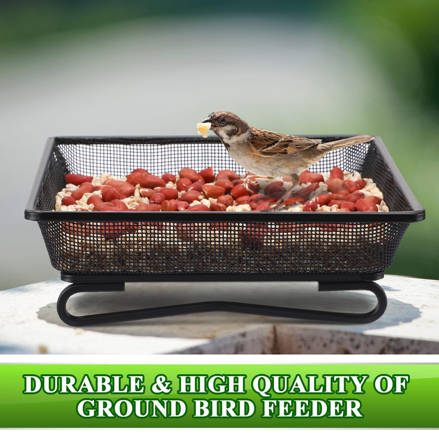 Nuogo 4 Pcs Platform Bird Feeder 7 Inches Ground Bird Feeder Tray for Outside Metal Squirrel Feeders Rust Resistant Mesh Seed Tray Garden Yard Decoration for Outdoor Wild Dove(Square)