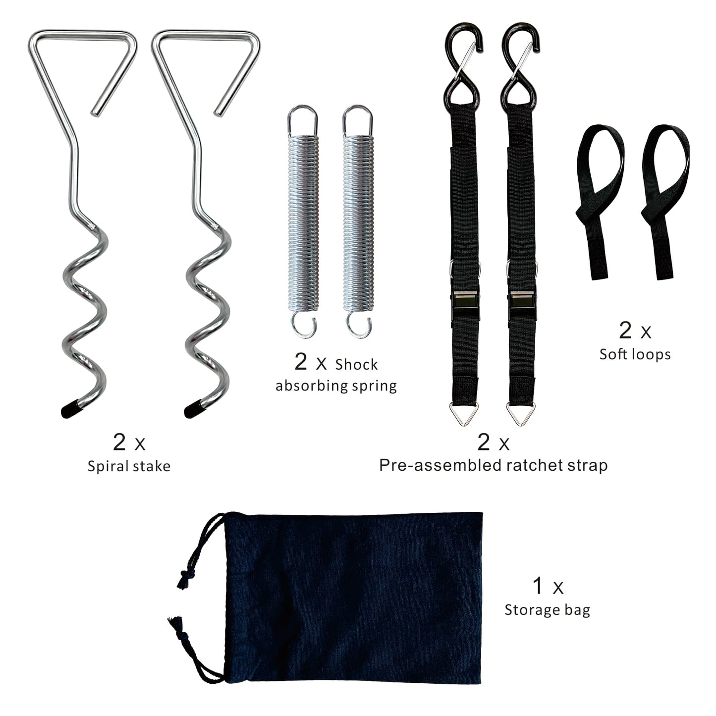 Dulepax RV Awning Tie Down Kit, Heavy Duty RV Awning Anchor Kit, Camper Awning Anchors Accessories Set, Include Shock Absorbing Spring, Spiral Stakes, Soft Loops, Pre-Assembled Thick Straps