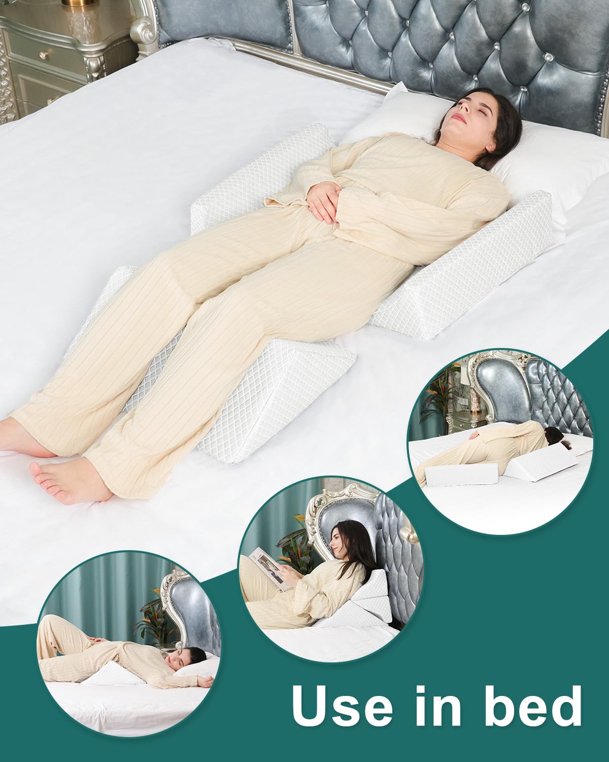 JFNoraiva 3-in-1 Bed Positioning Wedge for Adult,Side Sleeper,Long Term Bedridden Patient,R-Shaped Wedge Pillow for Back Pain Relief,Reduce Snoring,Post Surgery Recovery,Cover Removable and Washable