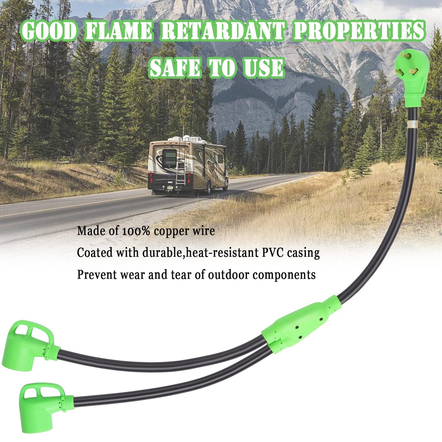 30 Amp RV Splitter Plug Adapter EV Charge ,RV Y Adapter NEMA 30 Amp TT-30P Male Plug to Two 30 Amp TT-30R RV Female,120V 30A for Campers Travel Trailers Generator