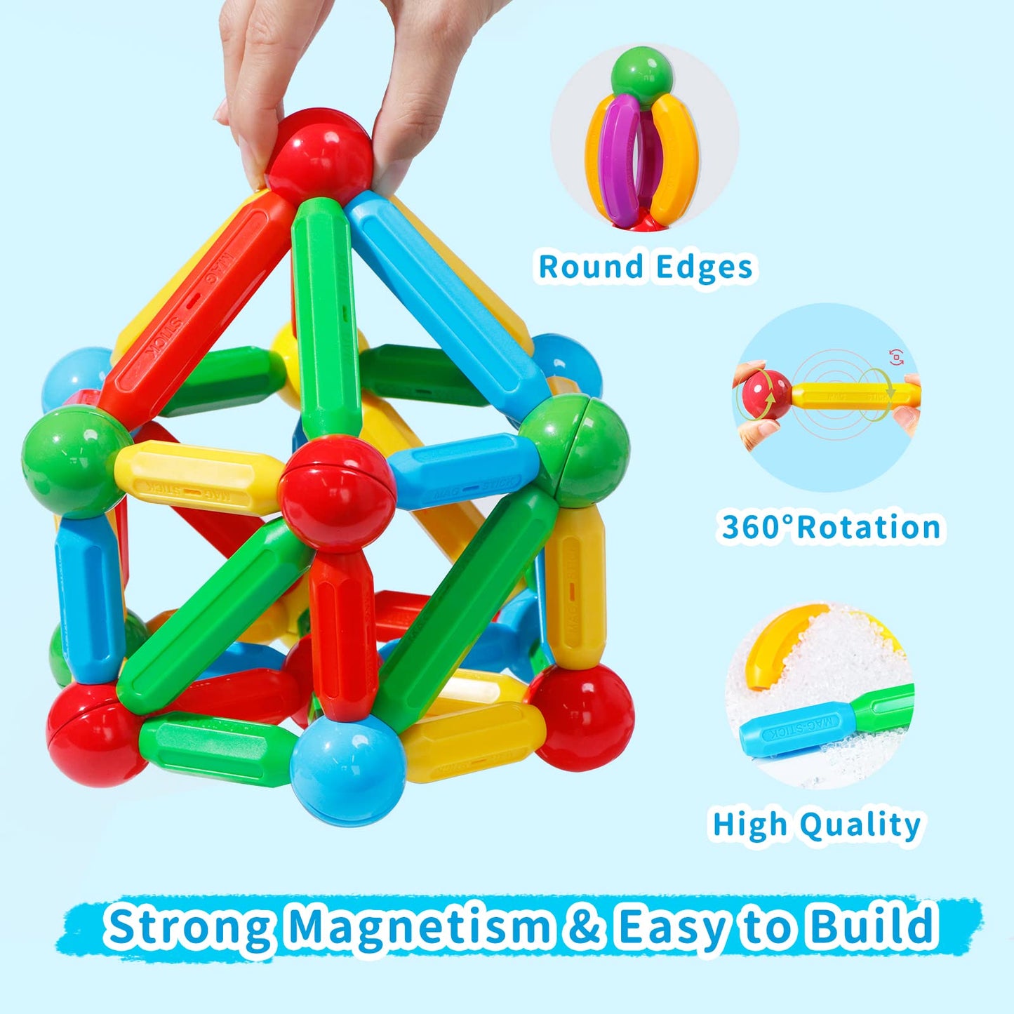 TOKBLOK Magnetic Blocks Toys for 3 Years Old Girls Boys Magnetic Building Sticks Preschool Educational Learning STEM Toddler Montessori Magnet Toys Kids Gift