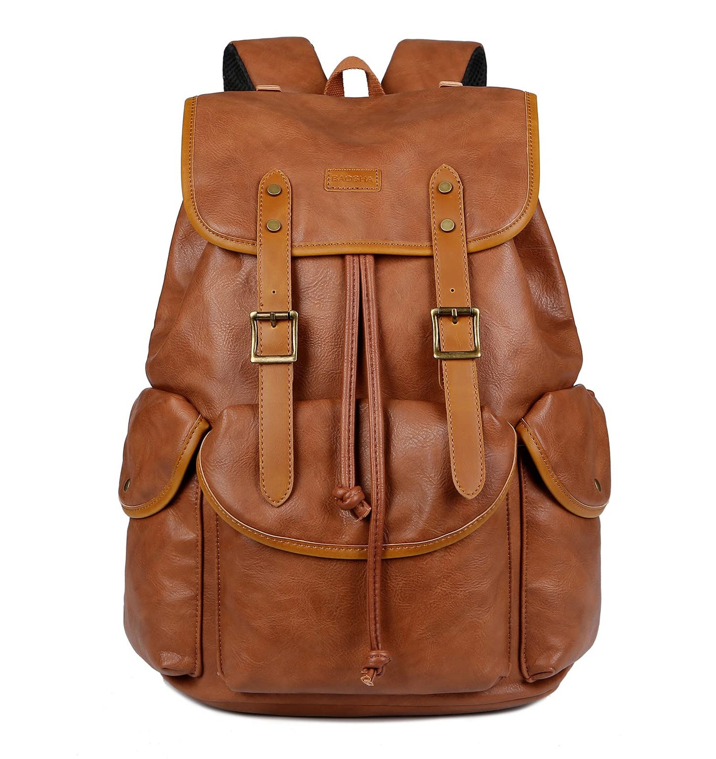 Vegan Leather 15.6 inch Laptop Backpack Hiking Camping Backpack Satchel Bookbag Travel Business Casual Backpack CN-01, Brown, Medium, Leather Backpack