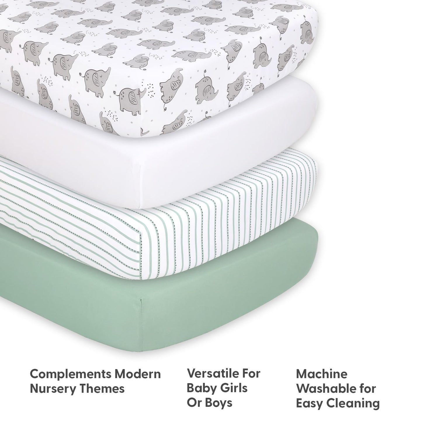 The Peanutshell 4-Pack Fitted Crib Sheet Set - Super Soft & Breathable Baby Girl or Boy Crib Sheets, Nursery Decor, Fit for Standard Mattress Cover- Elephant