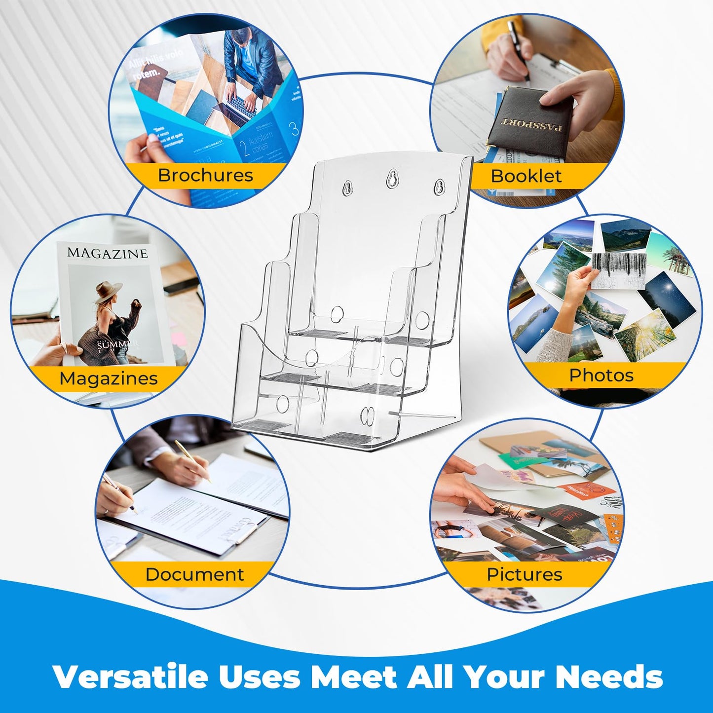 FLKQC Brochure Holder 8.5 x 11 Inch, 3 Tier Brochure Stand 2Pack Acrylic Flyer Holder Stand with Removable Divider Clear Pamphlet Holder for Wall Mount, Countertop for 4 x 9 Inch Brochures