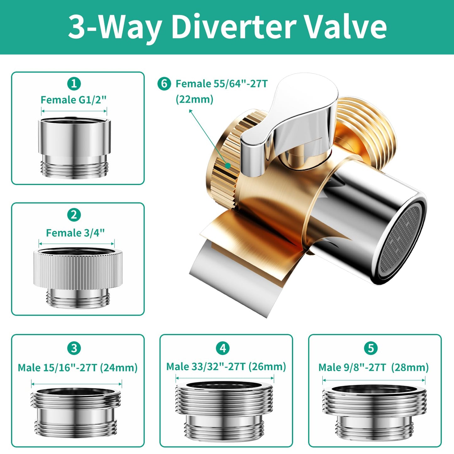 HEROBAI Sink Hose Sprayer Attachment, 3 Mode Shower Head Attaches to Tub Faucet with 5 Adapters, High Pressure Shower Head for Bathtub, Handheld Shower Head with Filter (Chrome)