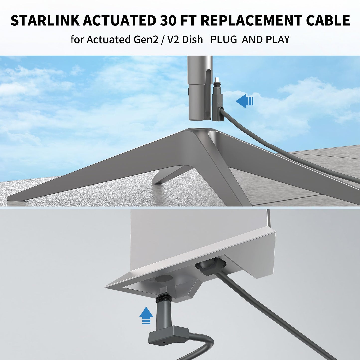 Starlink Gen 2 Cable 30FT/ 9.5M for Starlink Actuated Generation 2, Starlink Replacement Ethernet Cable Extension Cable Waterproof, Grey