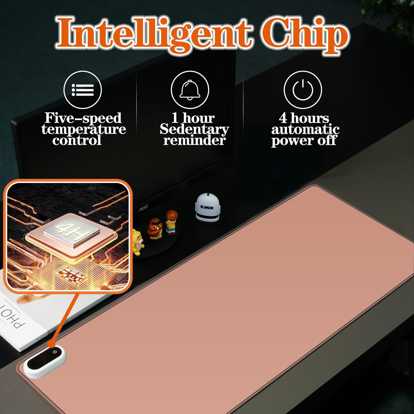 Office Heated Mouse Pad, 31.5" x 13" Heated Desk Pad Large Hand Warming Desk Pad, 5 When Temperature Adjustment for Home Office and Gaming (Black)
