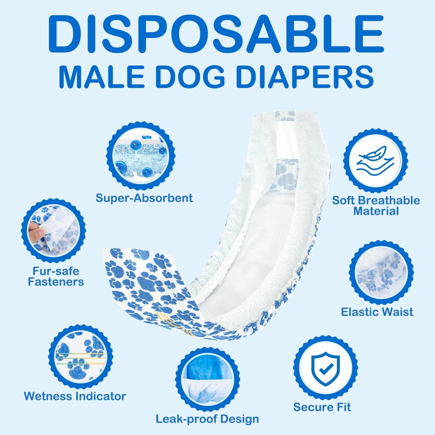 Dono Dog Diapers Male, Super Absorbent Male Dog Wraps, Rapid-Dry Gel Technology Doggie Diapers, Disposable Dog Belly Band, Wetness Indicator Puppy Diapers, X-Small, 60ct
