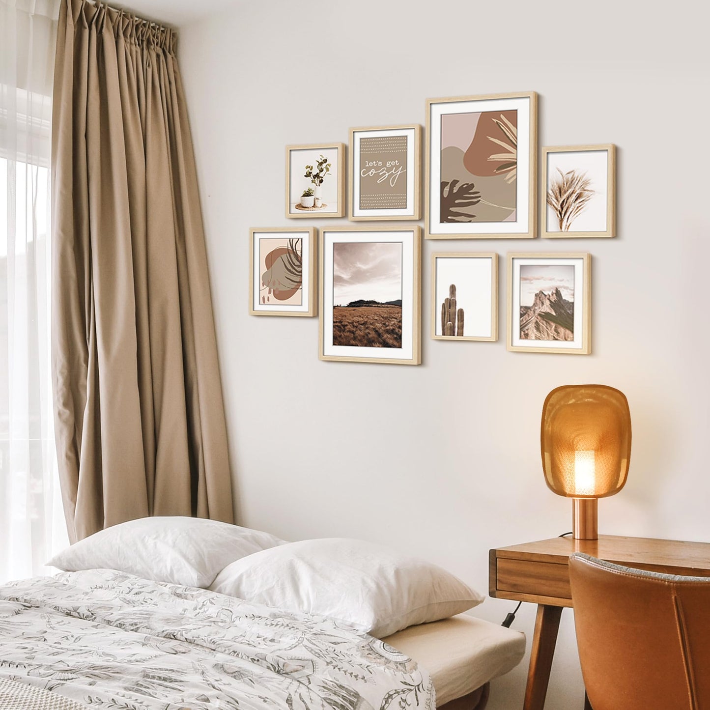 ArtbyHannah Gallery Wall Frame Set, Neutral Modern Art Prints,Picture Frames Collage Wall Decor for Living Room, 8 Pack in Multiple Sizes(11x14 inch,8x10 inch,6x8 inch)
