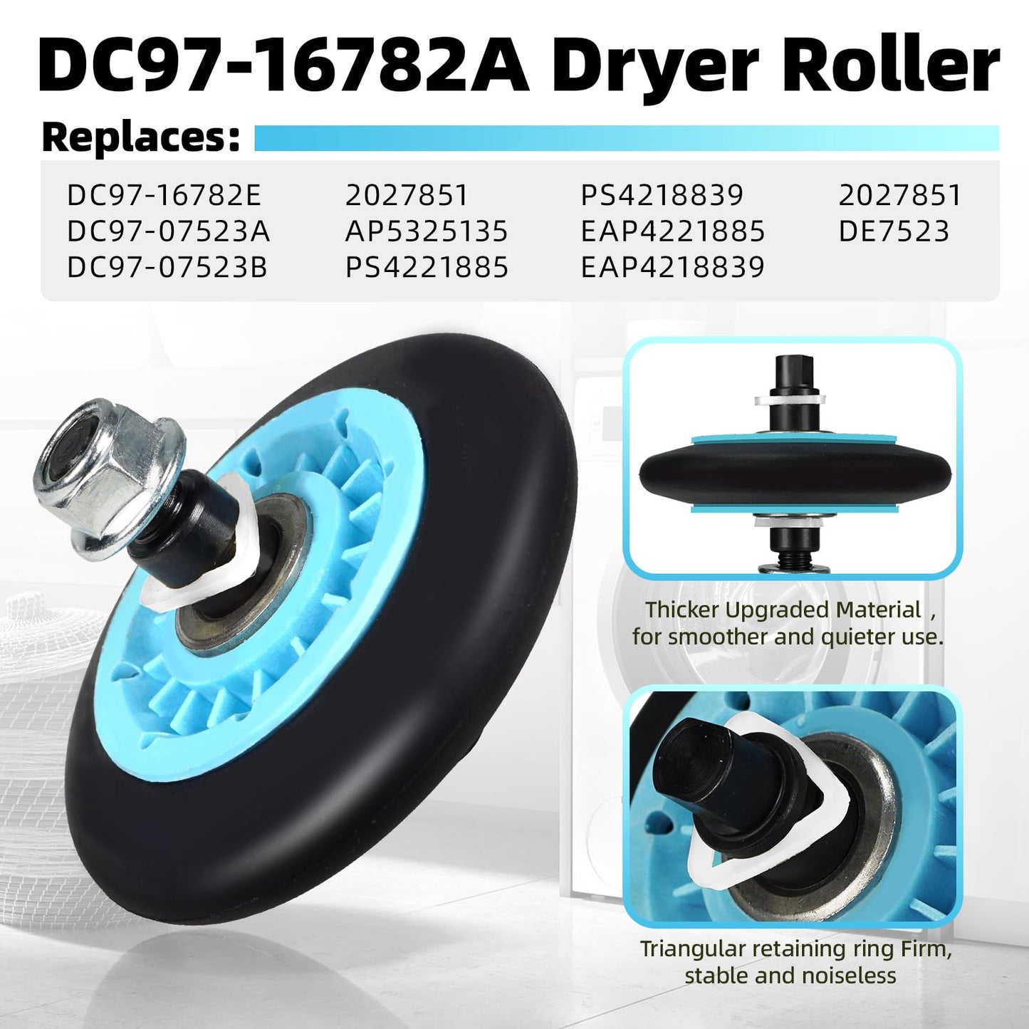 Upgraded Dryer Repair Kit for Samsung DC97-16782A Dryer Roller, 6602-001655 Dryer Belt, DC93-00632A Dryer Idler Pulley, DC61-01215B Spring, Dryer Parts Replacement Compatible with DV48H7400EW/A2 etc