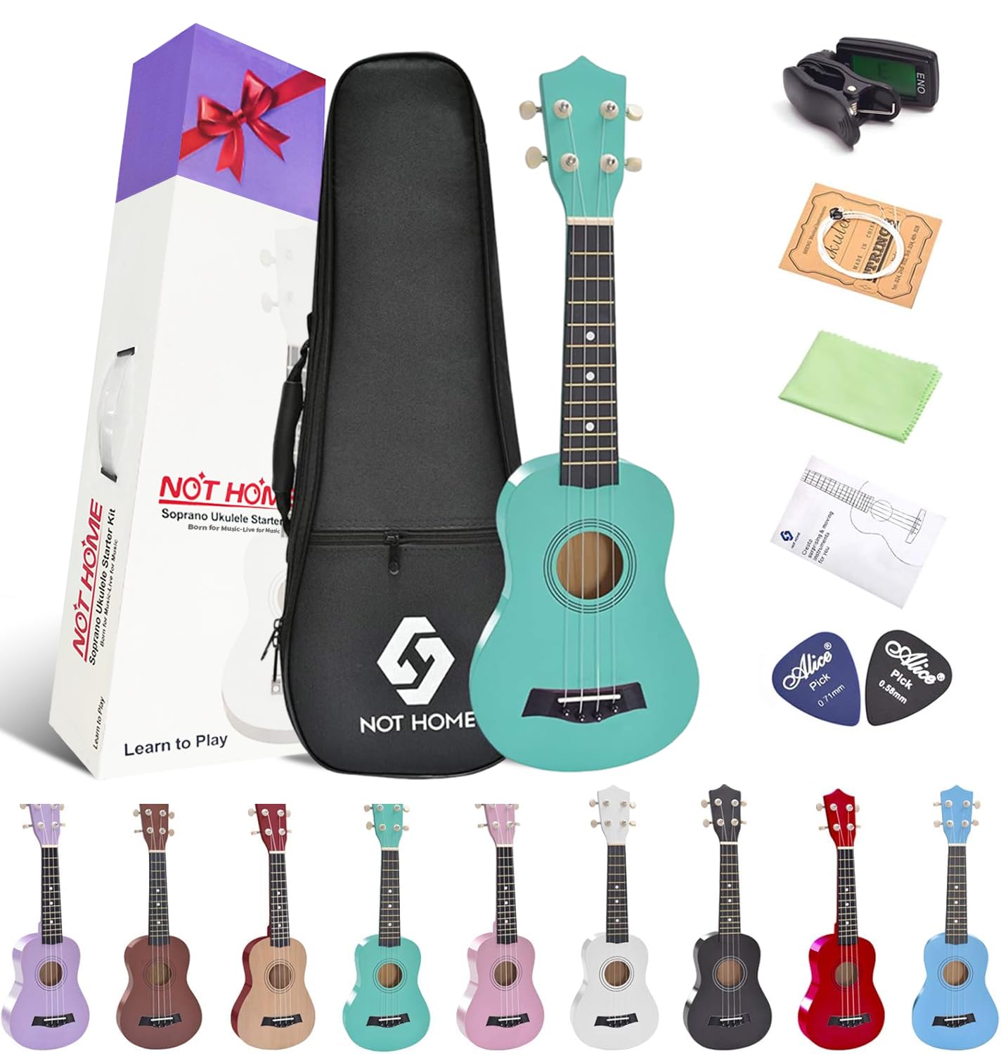 NOT HOME® 21" Soprano Ukulele with a Carrying Bag and a Digital Tuner, Specially Designed for Kids, Students and Beginners (Light Green)