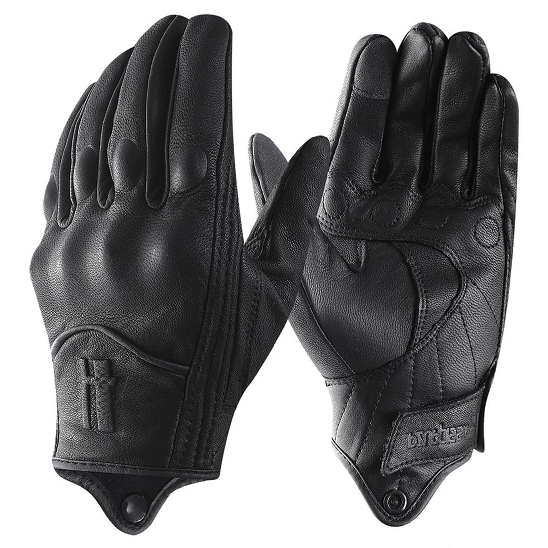 Harssidanzar Mens Winter Warm GoatSkin Leather TouchScreen Motorcycle Gloves GM041CA, Black (Fleece Lined), Size M