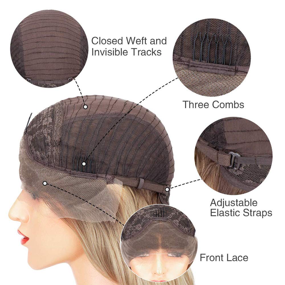 Angle Lucky Blonde Wavy Wig for Women Highlight Blonde Synthetic Lace Front Wig Long Wavy Piano Color Glueless Wig Heat Resistant Fiber Hair Replacement Wig for Drag Queen Makeup (24, Highlight Blonde)