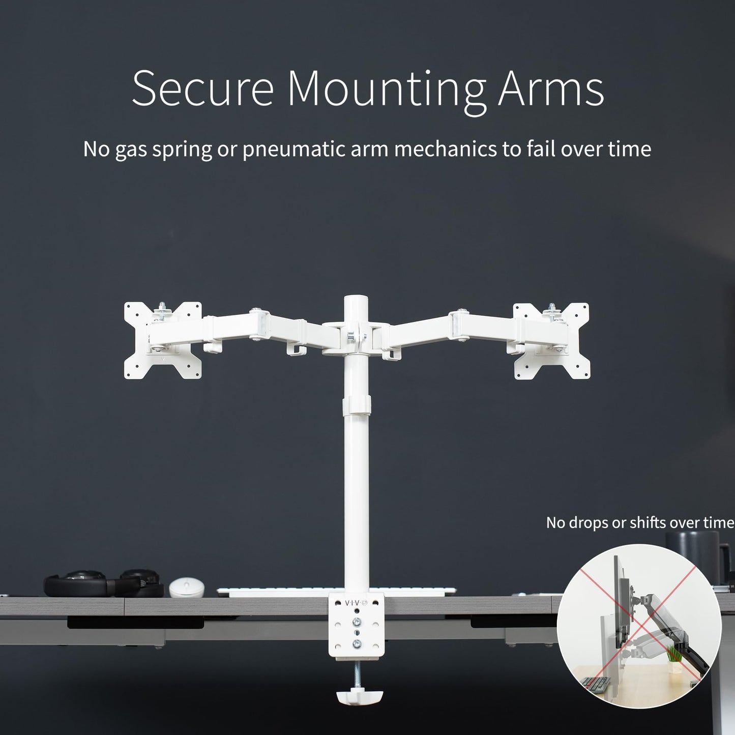 VIVO White Dual 13 to 27 inch LCD LED Monitor Desk Mount Stand with C-clamp and Bolt-Through Grommet, Heavy Duty Fully Adjustable Arms for 2 Screens STAND-V002W