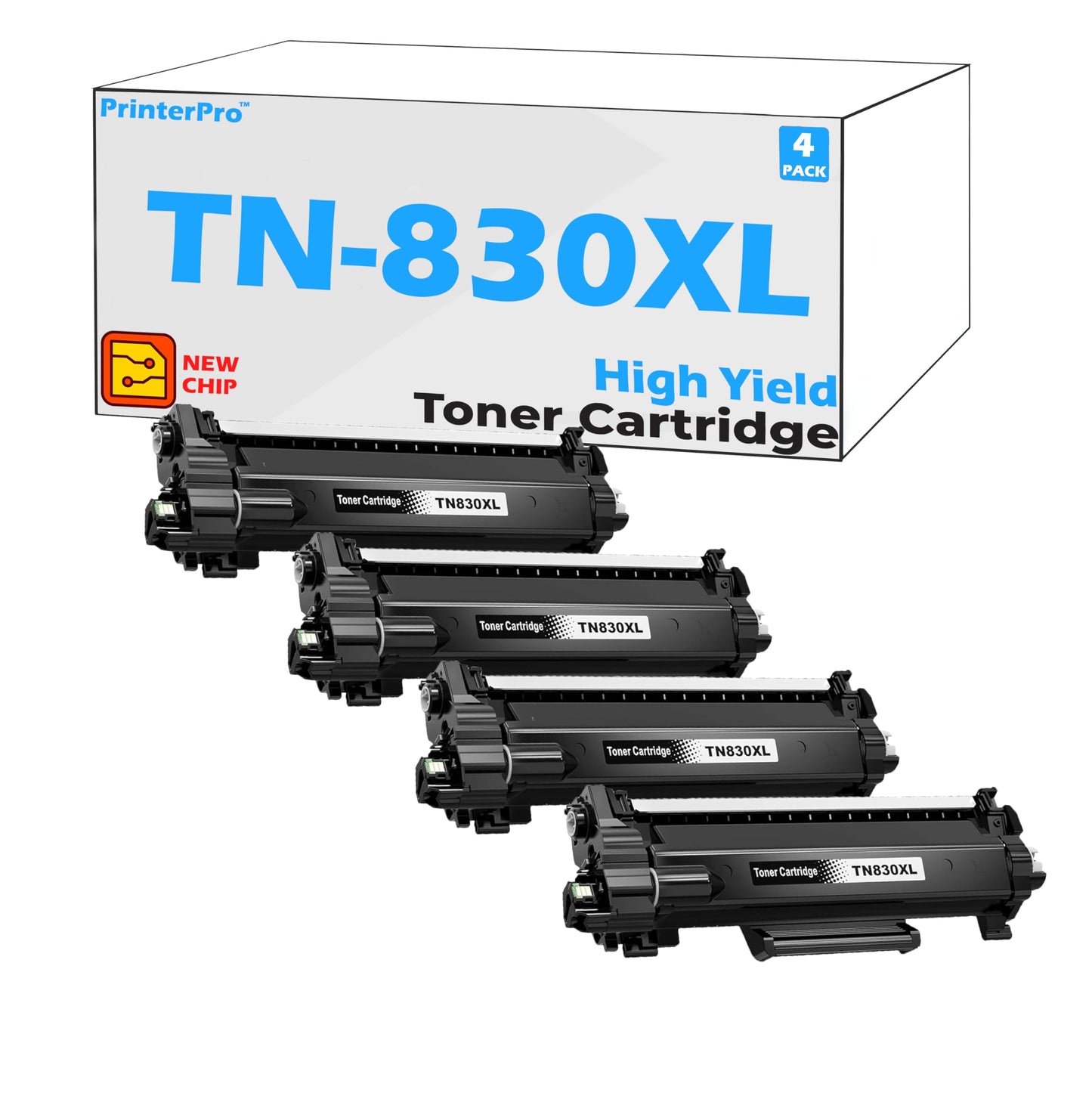 PrinterPro™ Toner tn830 Compatible with Brother TN830XL Black Toner Cartridge tn830 XL tn-830 HighYield DCP L2460DW HL L2400D L2405W L2465DW MFC-L2900DW L2820DW L2807DW (4PK)