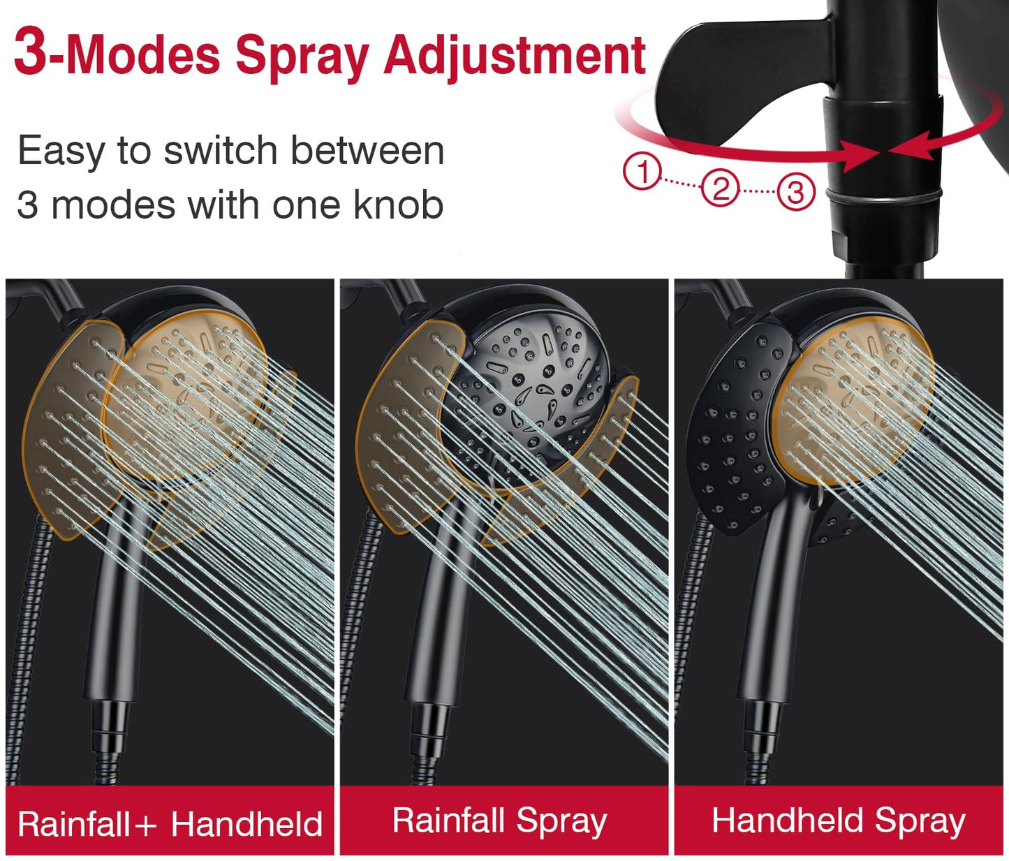 Shower Head, Shower Heads with Hand Held Spray, 2 in 1 High Pressure Shower Head & Rain Shower Head, 9 Spray Modes Anti-Leak Shower Head with Hose, Height/Angle Adjustable, cUPC Certification Approved