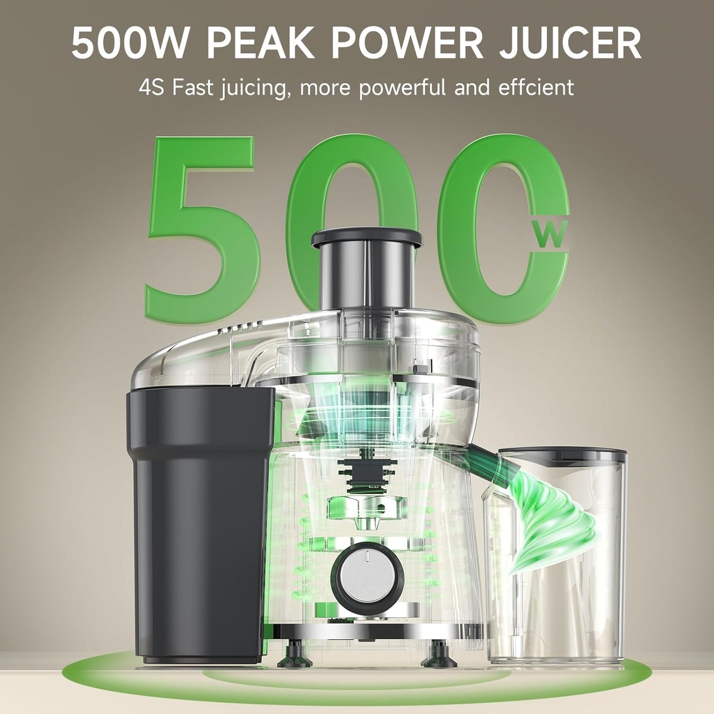 Juicer Machine, 500W Centrifugal Juicer Extractor with 3 Speed & Wide Mouth 3” Feed Chute for Fruit Vegetable, High Yield Juicer Included Cleaning Brush for Easy to Clean, Grey