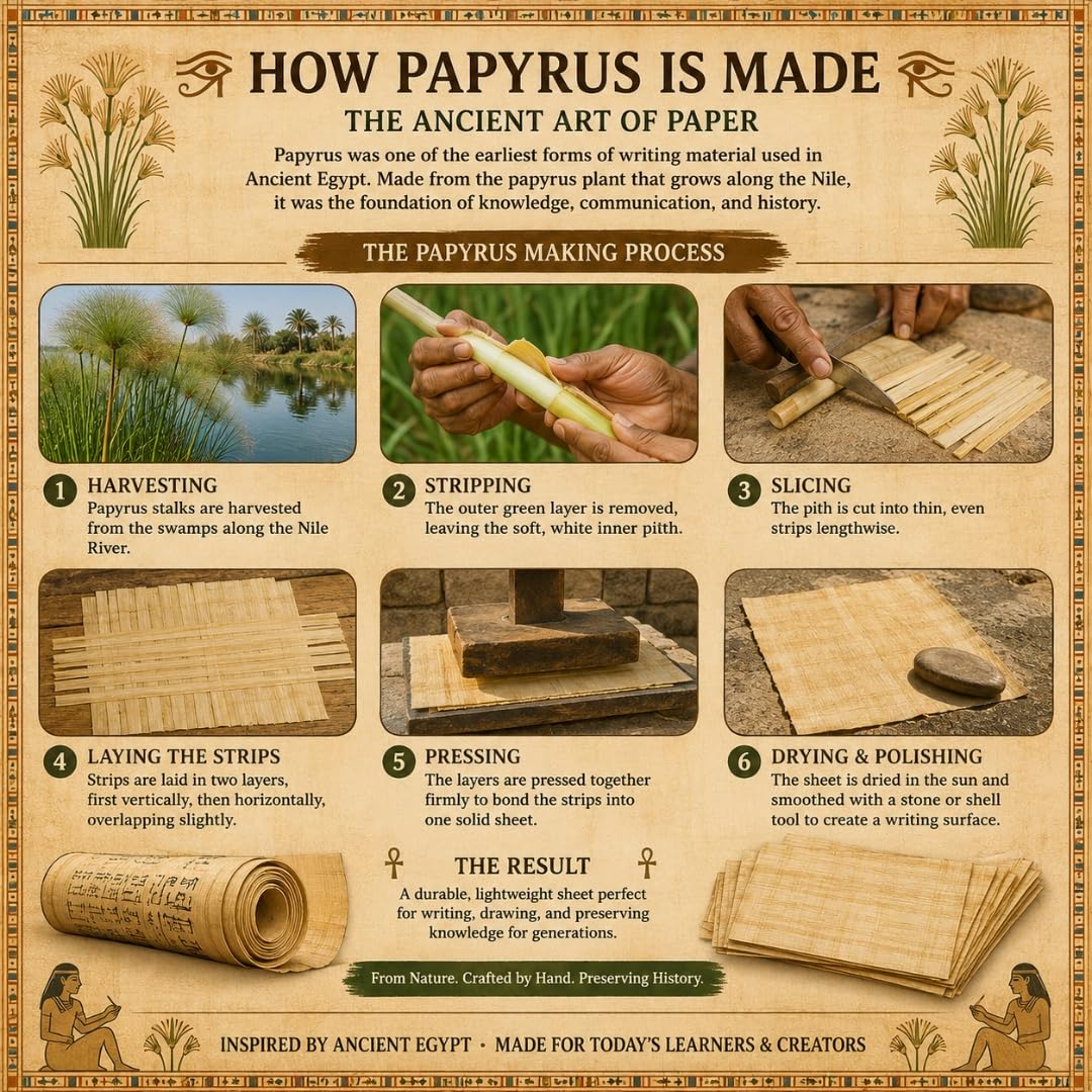 Egyptian Papyrus Blank Paper Set of 20 Sheets for Art Projects Scrapbooking Album Refill Scrolls and Teaching Ancient Hieroglyphic History 8x12in (20x30cm)