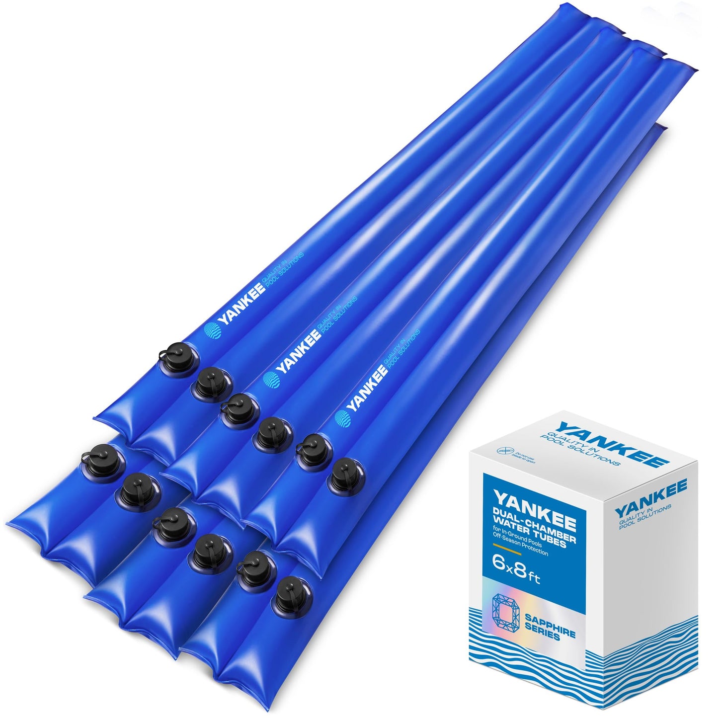 8 ft. Dual Chamber Pool Water Tubes for Pool Cover (6 Pack), Extra Durable 0.4 mm PVC (27 Gauge), Water Bags for Pool Cover Inground, Pool Winterizing Kit by Yankee Pool Pillow