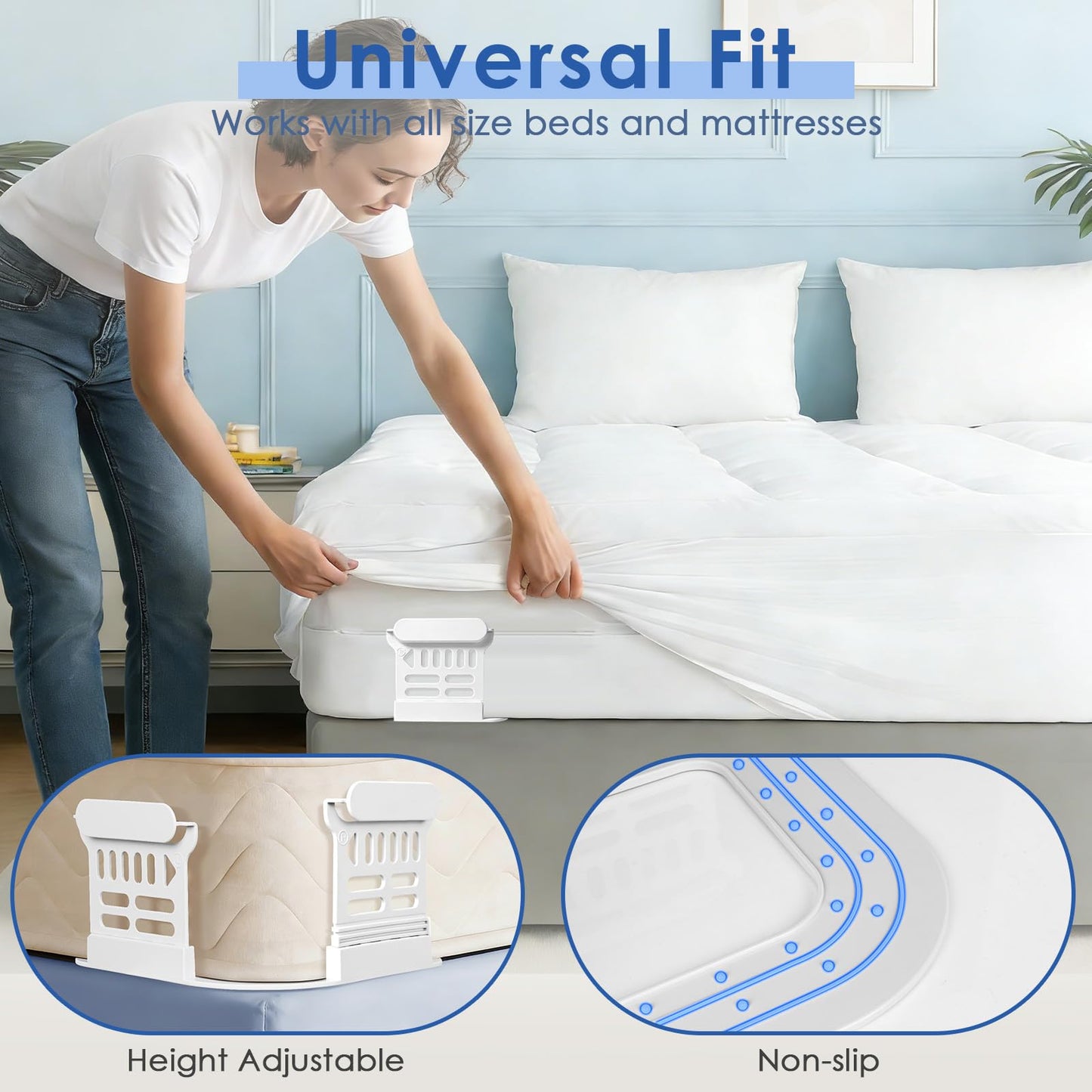 AMOVO Bed Sheet Holders for Corners Fitted Sheet Grippers Heavy Duty Bedsheet Holders, Keep Sheets on Bed Tight & Firmly, Secure Locks for Mattress Flat Sheet, Gentle on All Fabrics (Off-White)
