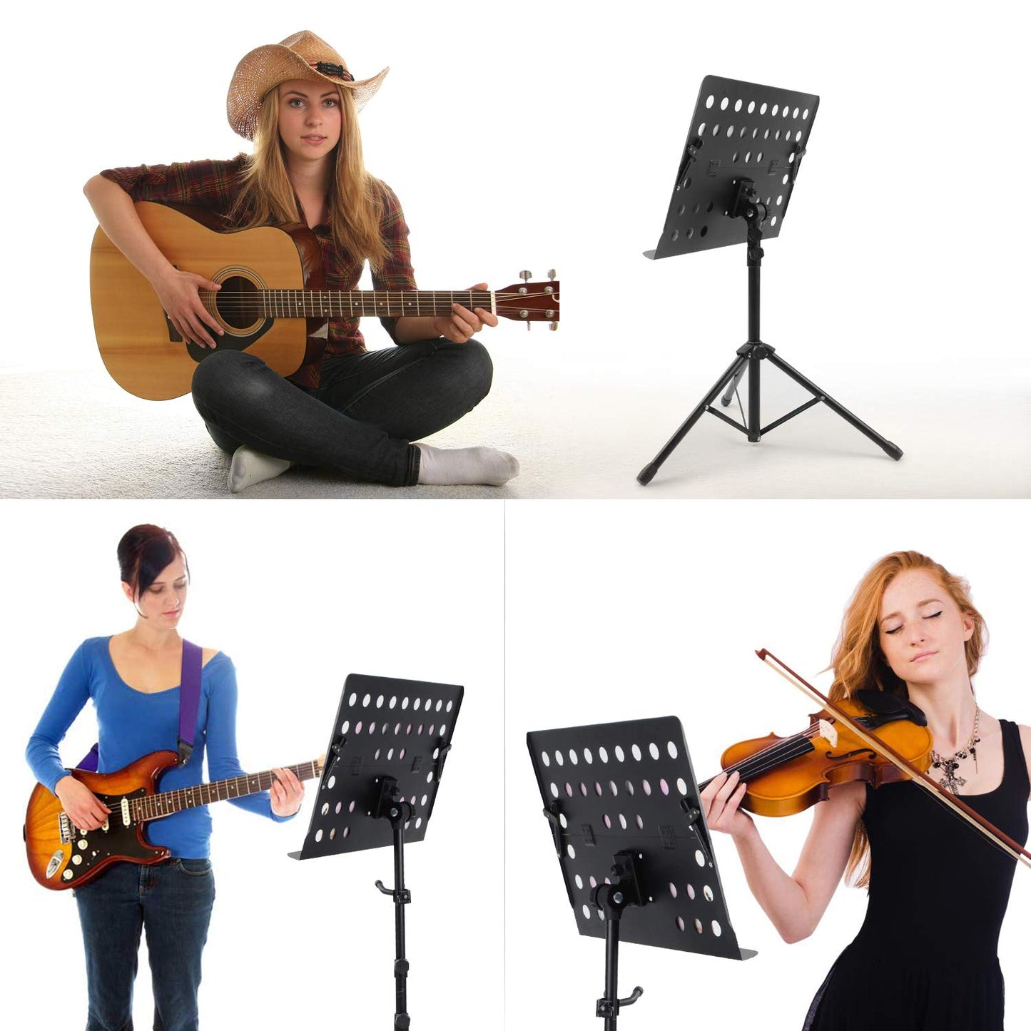 Klvied Folding Sheet Music Stand with Violin Hanger, Portable, Black