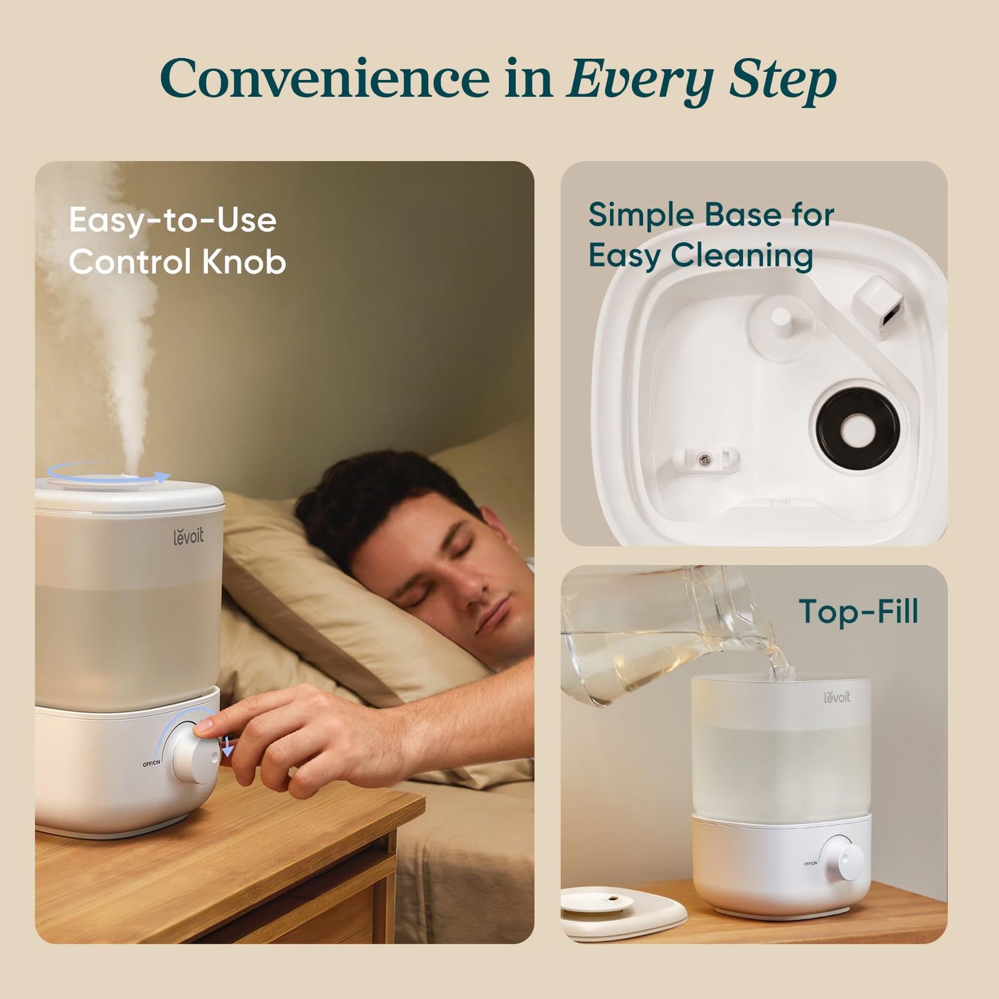 Levoit Humidifiers for Bedroom, Top Fill Cool Mist Air Humidifier for Baby Nursery, Plants, Ultrasonic, Auto Shut-off, BPA Free, Quiet, Knob Control, 360° Nozzle