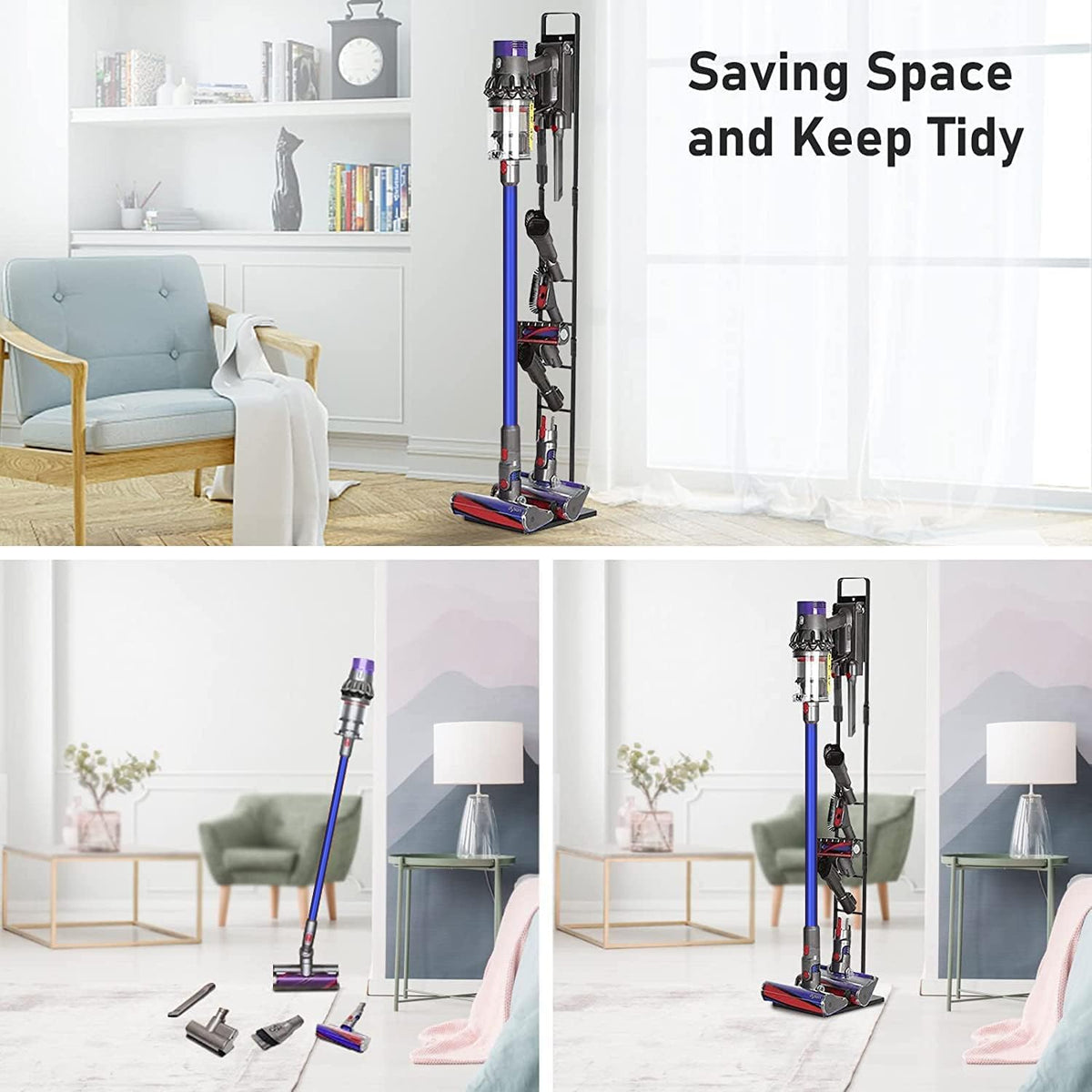 Foho Vacuum Stand Compatible for Dyson V15 V11 V10 V8 V7 V6, Metal Storage Bracket Stand Holder Compatible for Dyson Handheld DC30 DC31 DC34 DC35 DC58 DC59 DC62 Cordless Vacuum Cleaners & Accessories
