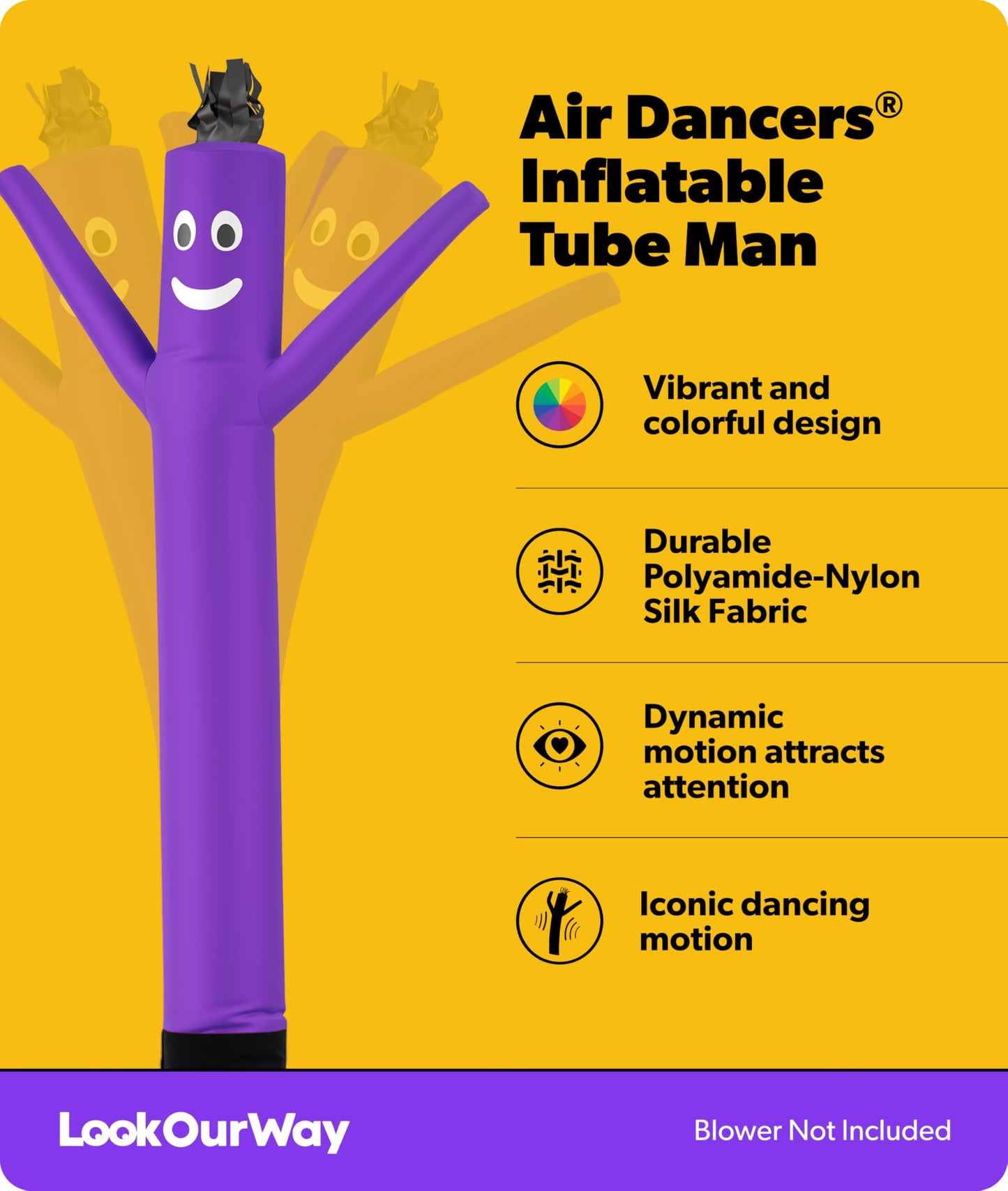 LookOurWay Air Dancers Wacky Waving Inflatable Tube Man Attachment - 7 Feet Tall Advertising Air Dancer Waving Man Inflatable Tube Guy - Blower Not Included - Purple