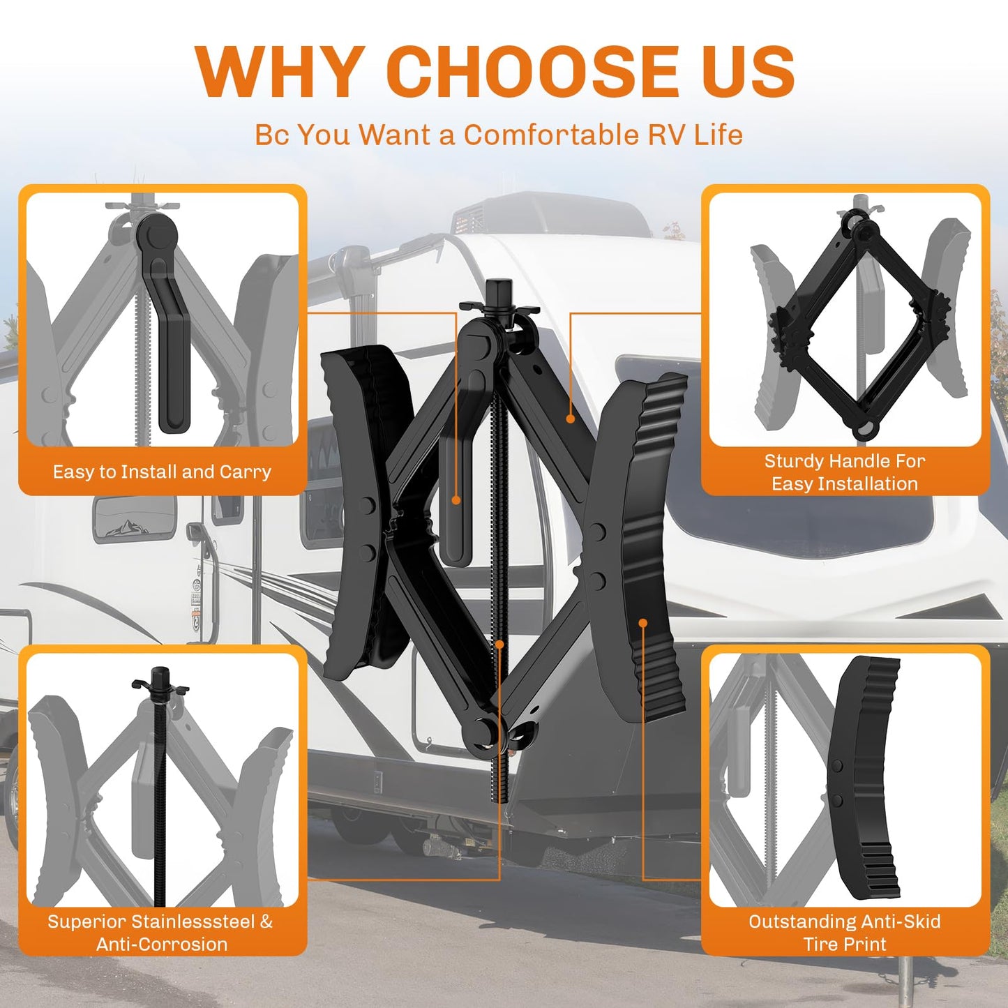 WELLUCK Camper Wheel Chock Stabilizer 2 Sets for RV Travel Trailer Heavy Duty X-Shaped RV Chocks Anti-Move Tire Wheel Chock, Fits 3.5" to 12" Wheel Gaps