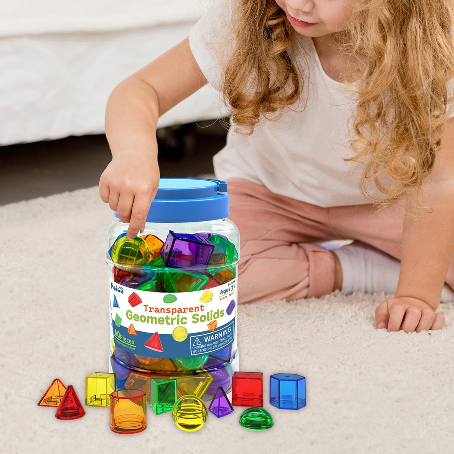 TTETTZ 60Pcs Geometric Solids Shape Blocks 3D Shapes Colorful Educational Toy