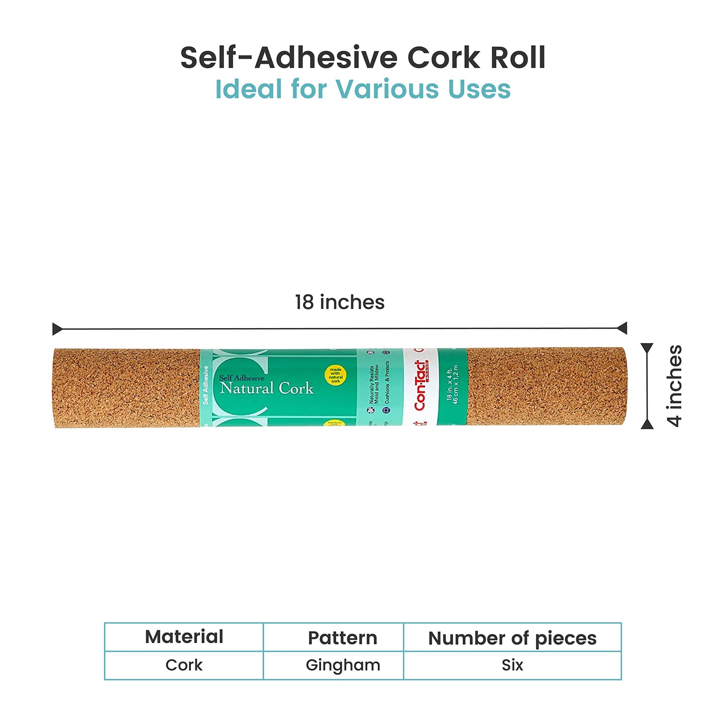 Con-Tact Brand Self-Adhesive Shelf and Drawer Liner, 18-Inches by 4-Feet, Natural Cork, Pack of 6