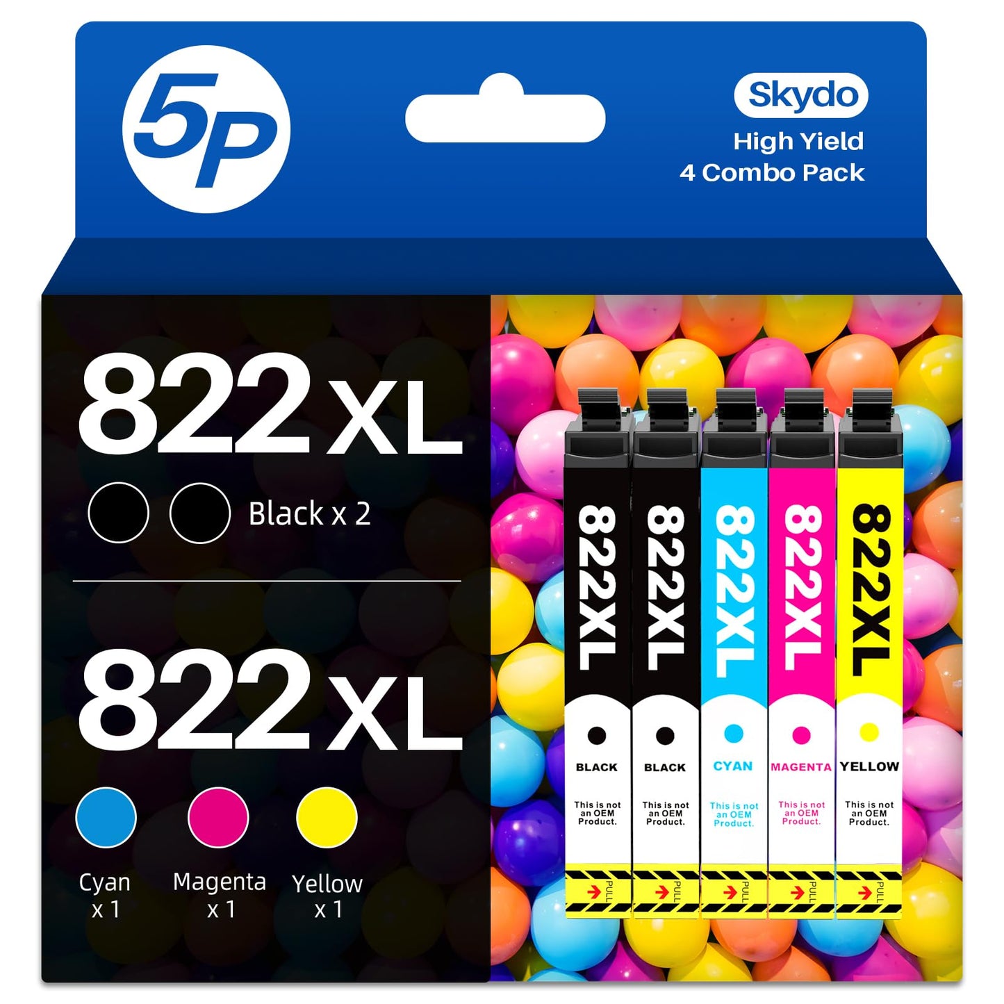 822XL WF-3820 Printer Ink Cartridges Compatible Replacement for Epson 822XL 822 T822 for Workforce Pro WF-4820 WF-4830 WF-3823 WF-4833 WF-4834 Printer (5-Pack)