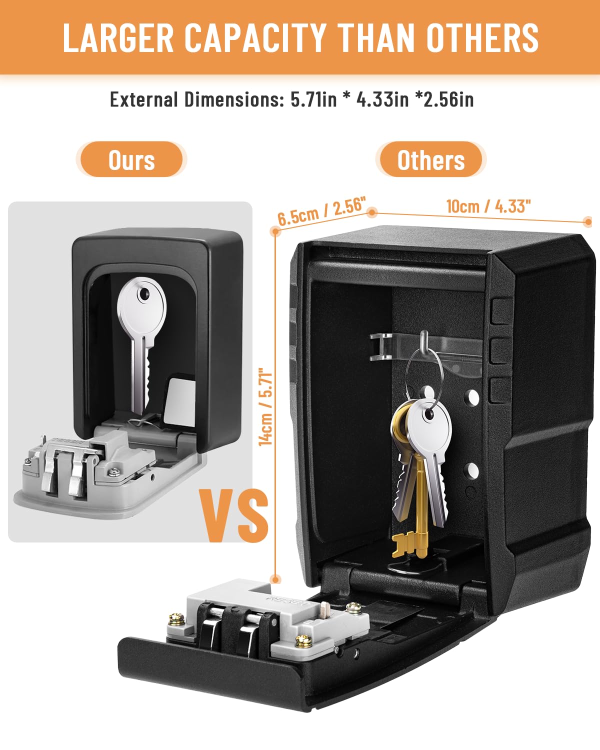 BKNOOU Large Key Lock Box Wall Mount, Key Storage Lockbox With Code, Safe Box for Outdoor Use, Security Combination Lockbox for Realtors, Garage Spare Keys