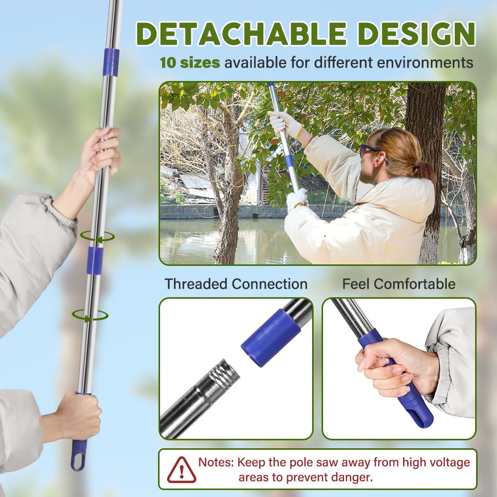 OUDUCK 14FT Pole Saw for Tree Trimming, Manual Pole Saw Extendable Tree Pruner with Sharp Saw Blade, Tree Branch Pruner Garden Tools