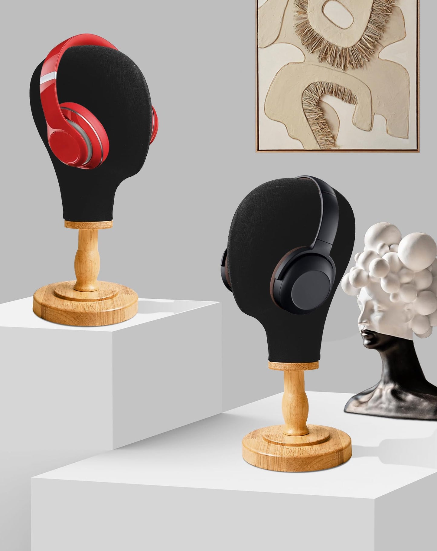 CHADWICK Black Mannequin Head Stand for Wigs, Hats, 21 Inches Fursuit Head, Hat Stand Holder with Detachable Wood Stand, Professional Canvas Block for Shop, Home Decor, Hair Salon Display