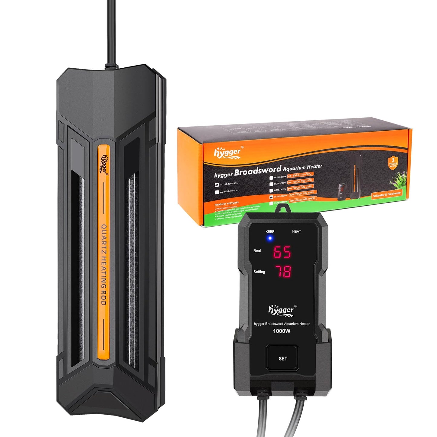 hygger Submersible Fish Tank Aquarium Heater 500W with Digital Display, Adjustable Temperature, Triple Protection, Beeping Alarm for Saltwater, Freshwater, Turtle Tanks & Ponds